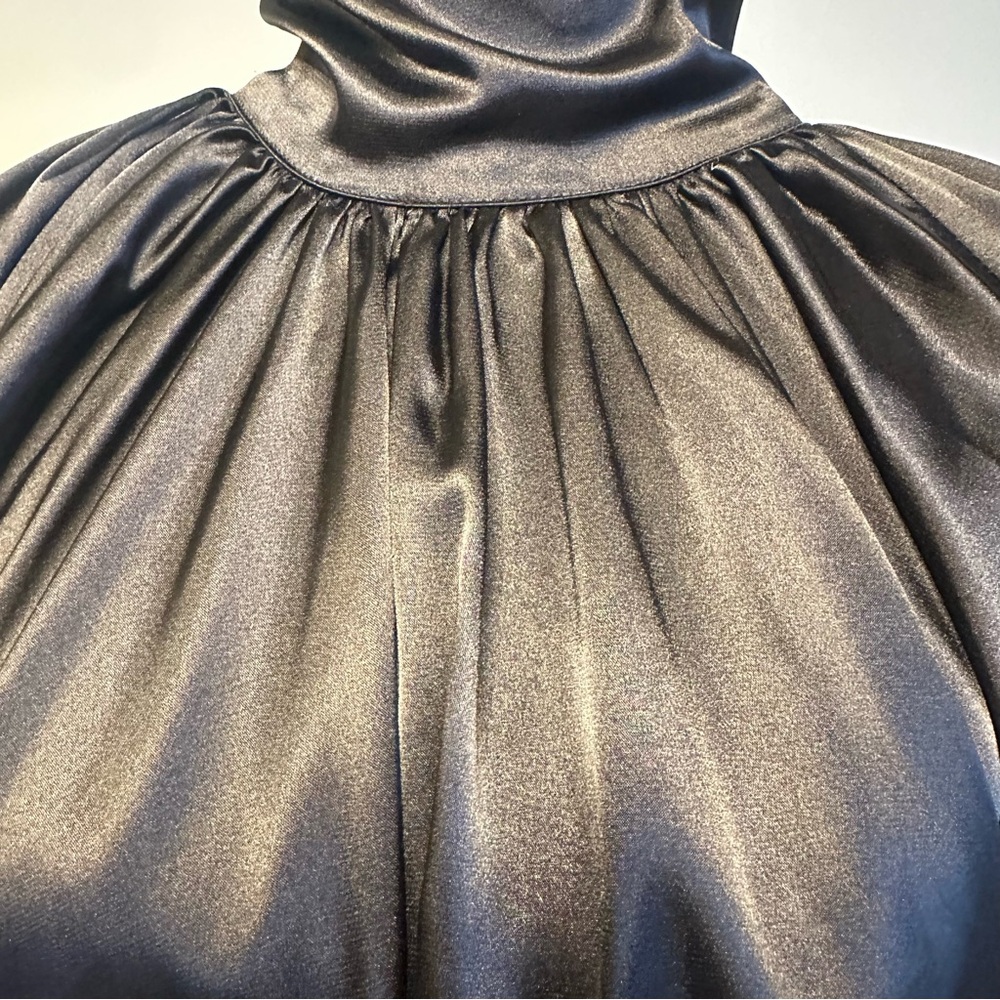 🖤Y2K Black Satin High-Neck Blouse | Adjustable Collar 🖤 - Picture 9 of 14